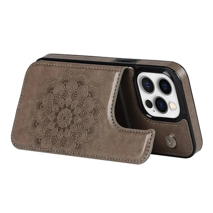 For iPhone 15 Pro Max Cell Phone Case Mandala Imprinted PU Leather+TPU Cover
