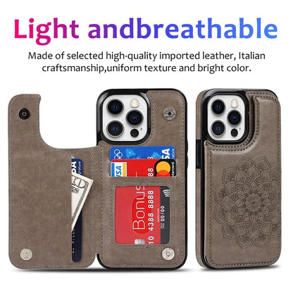 For iPhone 15 Pro Max Cell Phone Case Mandala Imprinted PU Leather+TPU Cover
