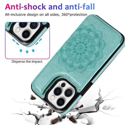 For iPhone 14 Pro Max Cell Phone Case Anti-scratch Mandala Imprinted PU Leather+TPU Cover