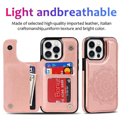For iPhone 14 Pro Max Cell Phone Case Anti-scratch Mandala Imprinted PU Leather+TPU Cover