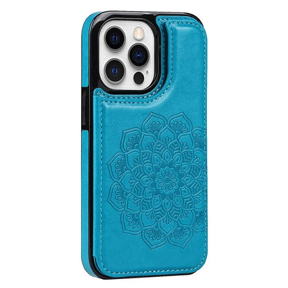 For iPhone 14 Pro Cell Phone Case Mandala Imprinted Drop Proof PU Leather+TPU Cover