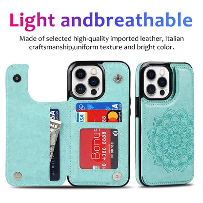 For iPhone 14 Pro Cell Phone Case Mandala Imprinted Drop Proof PU Leather+TPU Cover