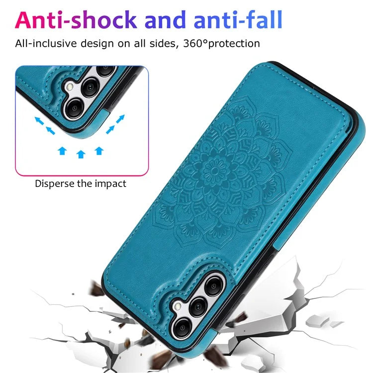 For Samsung Galaxy A14 5G Leather+TPU Case Kickstand Imprinted Mandala Flower Phone Shell