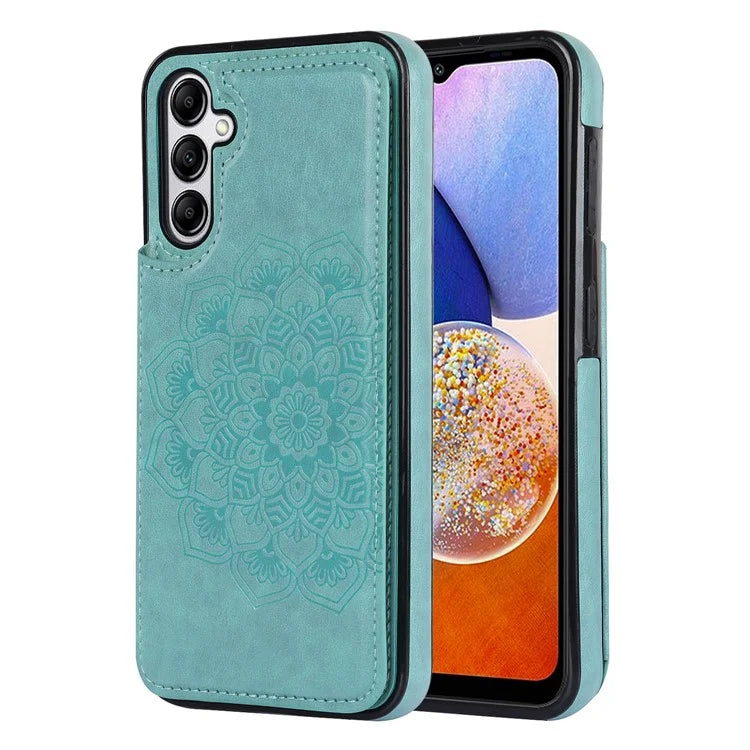 For Samsung Galaxy A14 5G Leather+TPU Case Kickstand Imprinted Mandala Flower Phone Shell