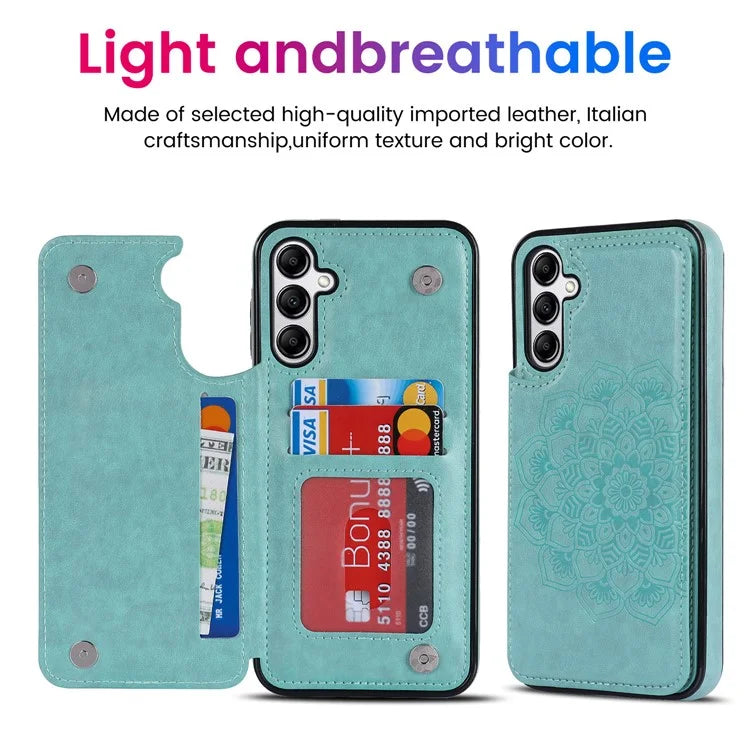 For Samsung Galaxy A14 5G Leather+TPU Case Kickstand Imprinted Mandala Flower Phone Shell