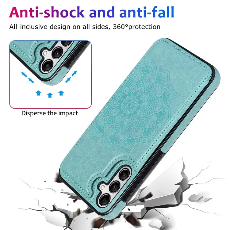 For Samsung Galaxy A14 5G Leather+TPU Case Kickstand Imprinted Mandala Flower Phone Shell