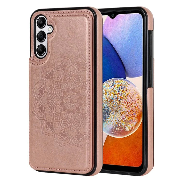For Samsung Galaxy A14 5G Leather+TPU Case Kickstand Imprinted Mandala Flower Phone Shell