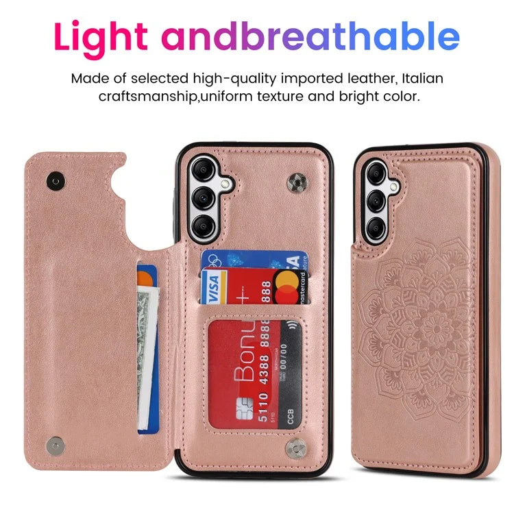 For Samsung Galaxy A14 5G Leather+TPU Case Kickstand Imprinted Mandala Flower Phone Shell