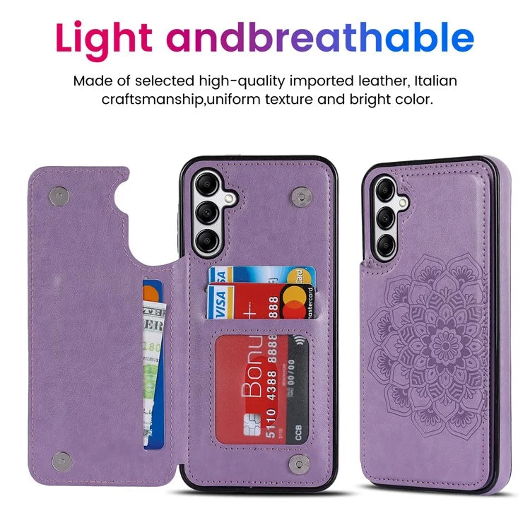 For Samsung Galaxy A14 5G Leather+TPU Case Kickstand Imprinted Mandala Flower Phone Shell