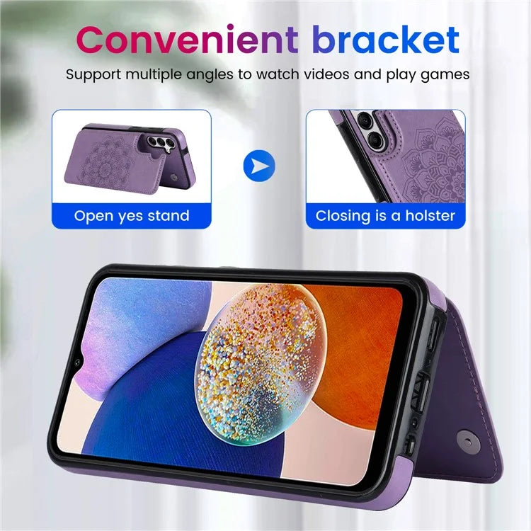For Samsung Galaxy A14 5G Leather+TPU Case Kickstand Imprinted Mandala Flower Phone Shell