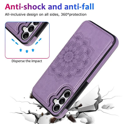 For Samsung Galaxy A14 5G Leather+TPU Case Kickstand Imprinted Mandala Flower Phone Shell
