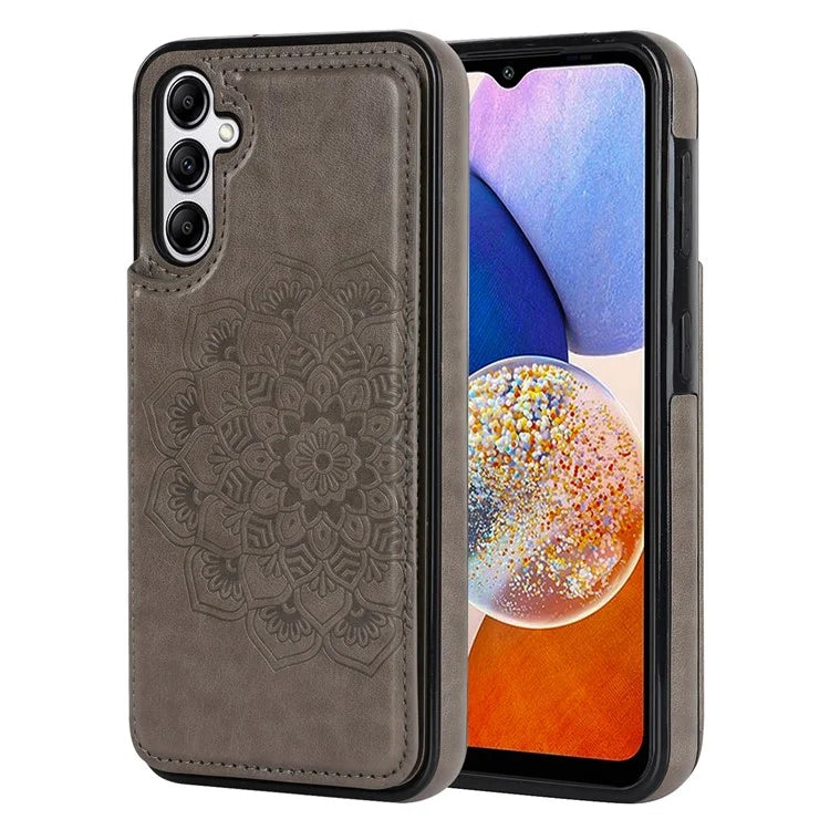 For Samsung Galaxy A14 5G Leather+TPU Case Kickstand Imprinted Mandala Flower Phone Shell