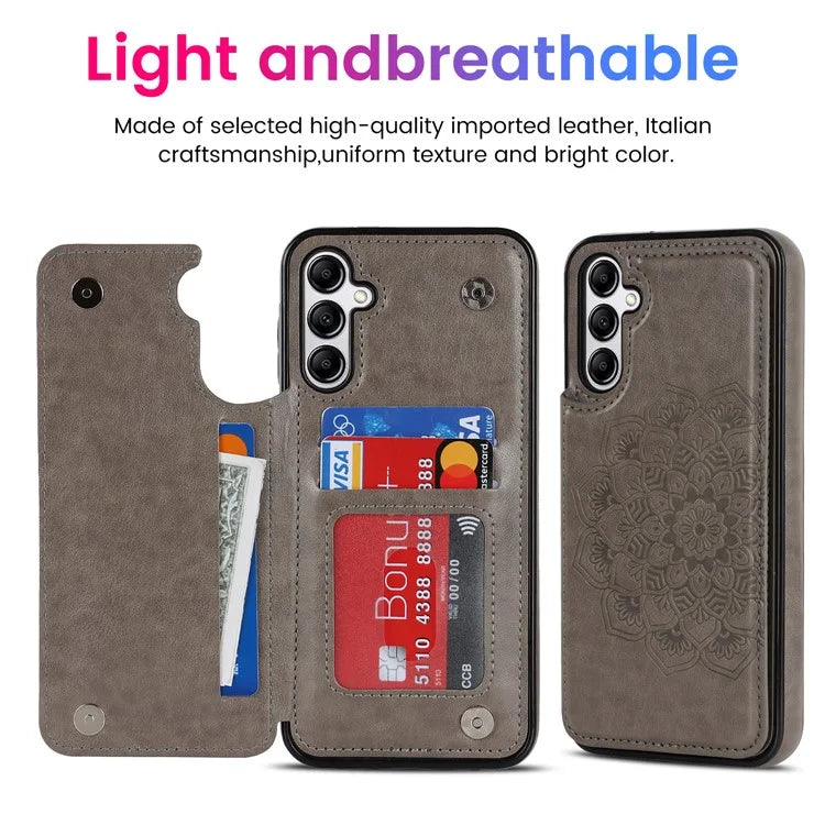 For Samsung Galaxy A14 5G Leather+TPU Case Kickstand Imprinted Mandala Flower Phone Shell