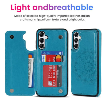 For Samsung Galaxy A15 5G Magnetic Phone Case Imprinted Mandala Flower Card Slots Cover