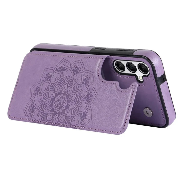 For Samsung Galaxy A15 5G Magnetic Phone Case Imprinted Mandala Flower Card Slots Cover