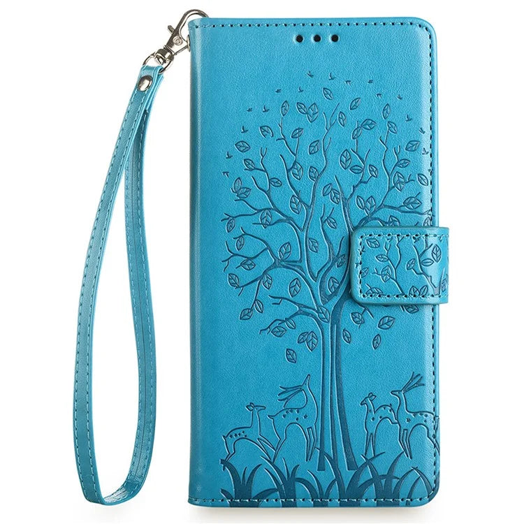 For Samsung Galaxy A15 4G / A15 5G Magnetic Case Imprinted Deer Tree Pattern Cover with Hand Strap