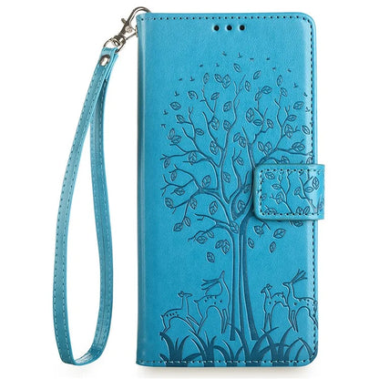 For Samsung Galaxy A15 4G / A15 5G Magnetic Case Imprinted Deer Tree Pattern Cover with Hand Strap