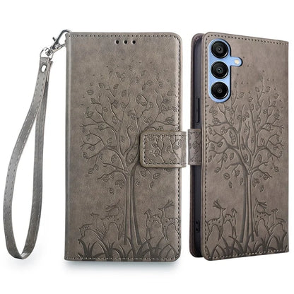 For Samsung Galaxy A15 4G / A15 5G Magnetic Case Imprinted Deer Tree Pattern Cover with Hand Strap