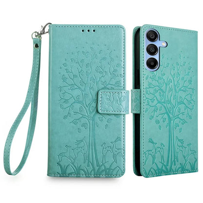 For Samsung Galaxy A15 4G / A15 5G Magnetic Case Imprinted Deer Tree Pattern Cover with Hand Strap