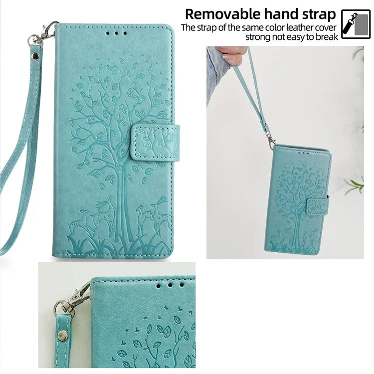 For Samsung Galaxy A15 4G / A15 5G Magnetic Case Imprinted Deer Tree Pattern Cover with Hand Strap