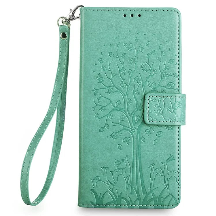 For Samsung Galaxy A15 4G / A15 5G Magnetic Case Imprinted Deer Tree Pattern Cover with Hand Strap