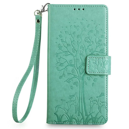 For Samsung Galaxy A15 4G / A15 5G Magnetic Case Imprinted Deer Tree Pattern Cover with Hand Strap