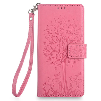 For Samsung Galaxy A15 4G / A15 5G Magnetic Case Imprinted Deer Tree Pattern Cover with Hand Strap