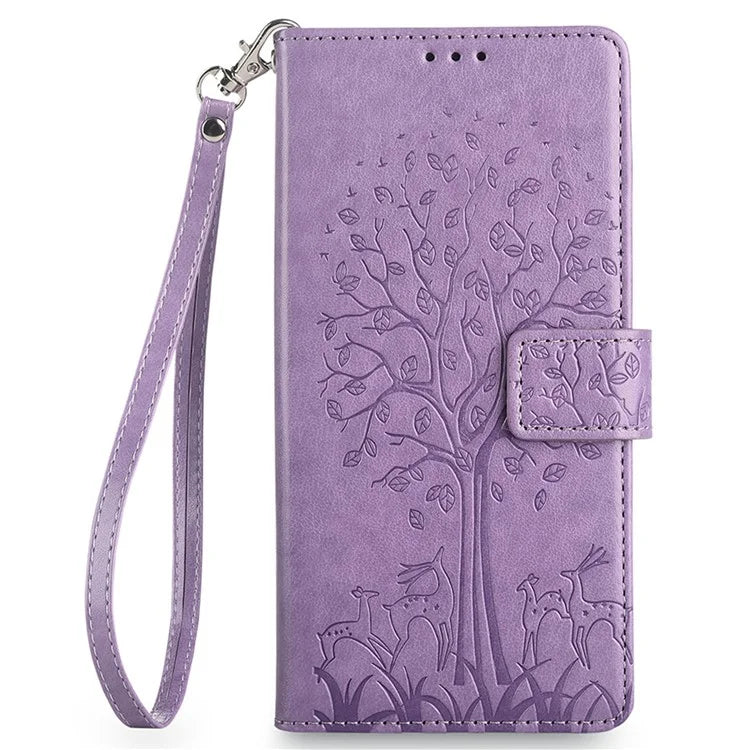 For Samsung Galaxy A15 4G / A15 5G Magnetic Case Imprinted Deer Tree Pattern Cover with Hand Strap