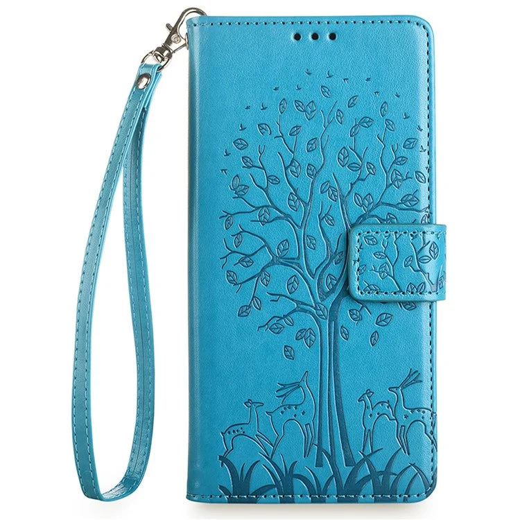 For OnePlus 12 5G Leather Case Imprinted Deer Tree Pattern Card Slots Wallet Phone Guard Cover