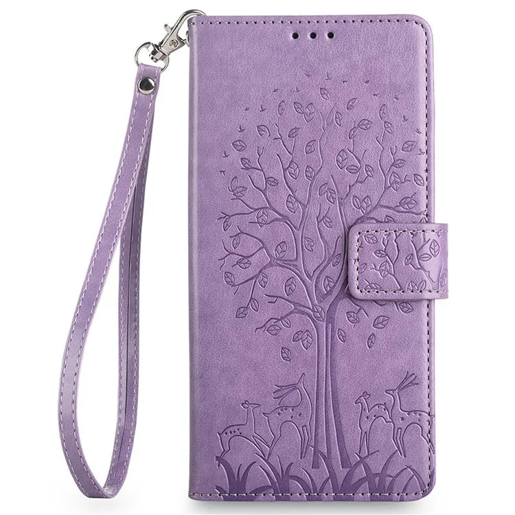 For OnePlus 12 5G Leather Case Imprinted Deer Tree Pattern Card Slots Wallet Phone Guard Cover