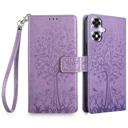 For Oppo A2x 5G / A2m 5G Case Imprinted Deer Tree Pattern Shockproof Stand Mobile Phone Cover