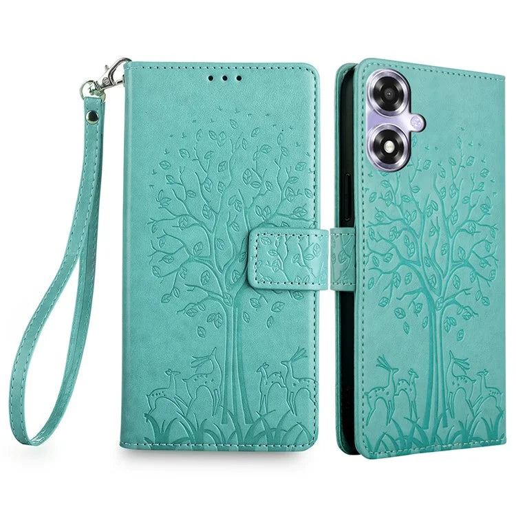 For Oppo A2x 5G / A2m 5G Case Imprinted Deer Tree Pattern Shockproof Stand Mobile Phone Cover