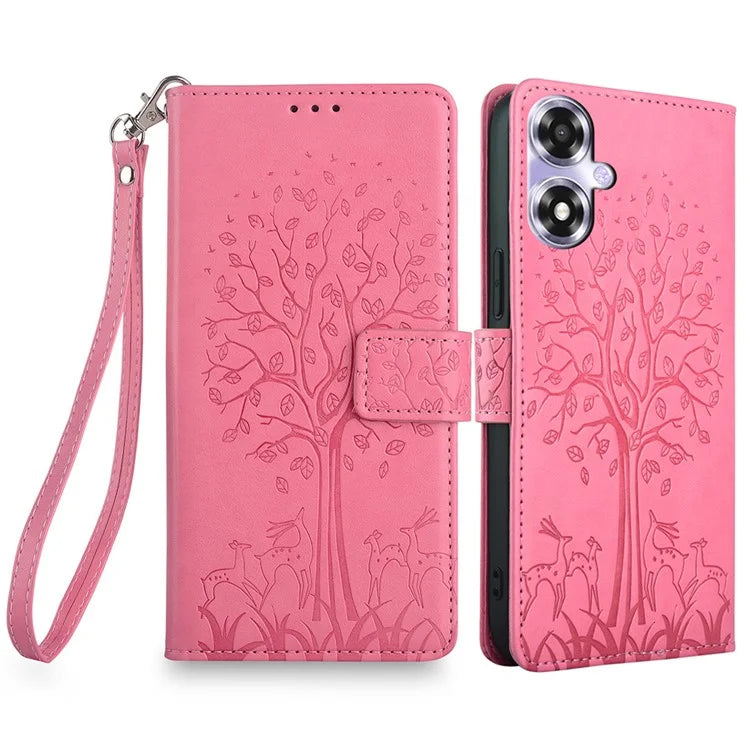 For Oppo A2x 5G / A2m 5G Case Imprinted Deer Tree Pattern Shockproof Stand Mobile Phone Cover