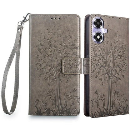 For Oppo A2x 5G / A2m 5G Case Imprinted Deer Tree Pattern Shockproof Stand Mobile Phone Cover