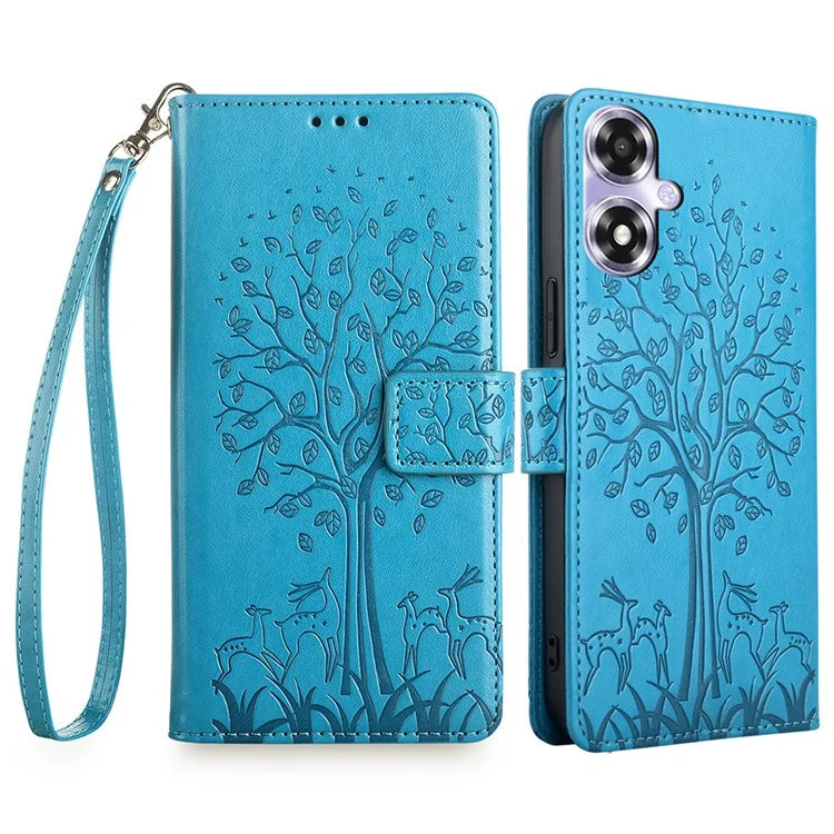 For Oppo A2x 5G / A2m 5G Case Imprinted Deer Tree Pattern Shockproof Stand Mobile Phone Cover
