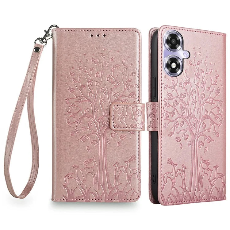 For Oppo A2x 5G / A2m 5G Case Imprinted Deer Tree Pattern Shockproof Stand Mobile Phone Cover