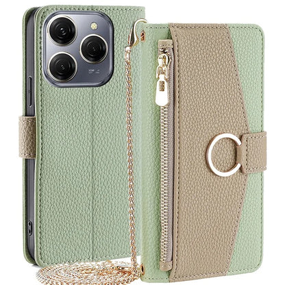 For Transsion Tecno Spark 20 Pro Case Zipper Pocket Leather Wallet Phone Cover with Chain Shoulder Strap