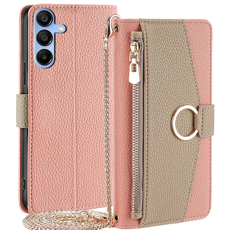 For Samsung Galaxy A15 4G / A15 5G Crossbody Case Leather Wallet Zipper Pocket Smart Phone Cover