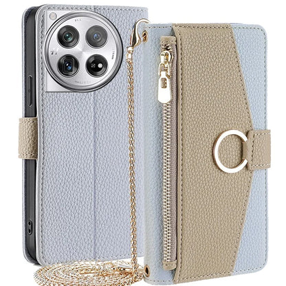 For OnePlus 12 5G Case PU Leather+TPU Zipper Pockets Phone Cover with Mirror and Card Slots