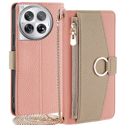 For OnePlus 12 5G Case PU Leather+TPU Zipper Pockets Phone Cover with Mirror and Card Slots
