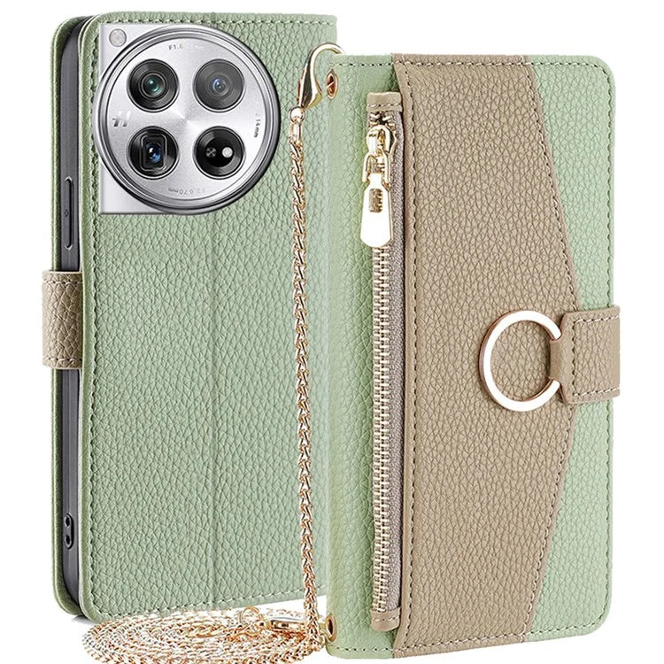For OnePlus 12 5G Case PU Leather+TPU Zipper Pockets Phone Cover with Mirror and Card Slots