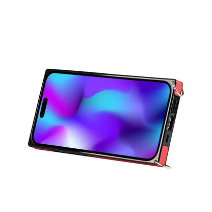 For iPhone 15 Pro Max Cell Phone Case Card Slot PU Leather+TPU Back Shell with Shoulder Strap