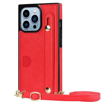 For iPhone 15 Pro Max Cell Phone Case Card Slot PU Leather+TPU Back Shell with Shoulder Strap