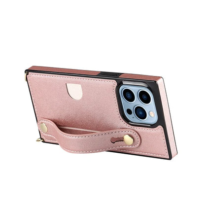 For iPhone 15 Pro Max Cell Phone Case Card Slot PU Leather+TPU Back Shell with Shoulder Strap