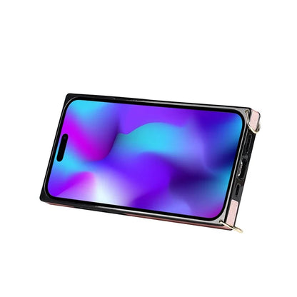 For iPhone 15 Pro Max Cell Phone Case Card Slot PU Leather+TPU Back Shell with Shoulder Strap