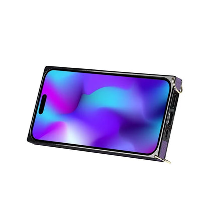 For iPhone 15 Pro Max Cell Phone Case Card Slot PU Leather+TPU Back Shell with Shoulder Strap