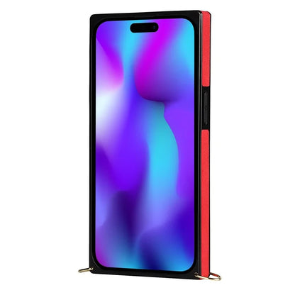 For iPhone 14 Pro Max Case Crossbody PU Leather Coated TPU Strap Kickstand Phone Protector