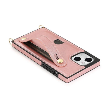 For iPhone 14 Plus Case Shockproof PU Leather Coated TPU Strap Kickstand Protective Back Cover