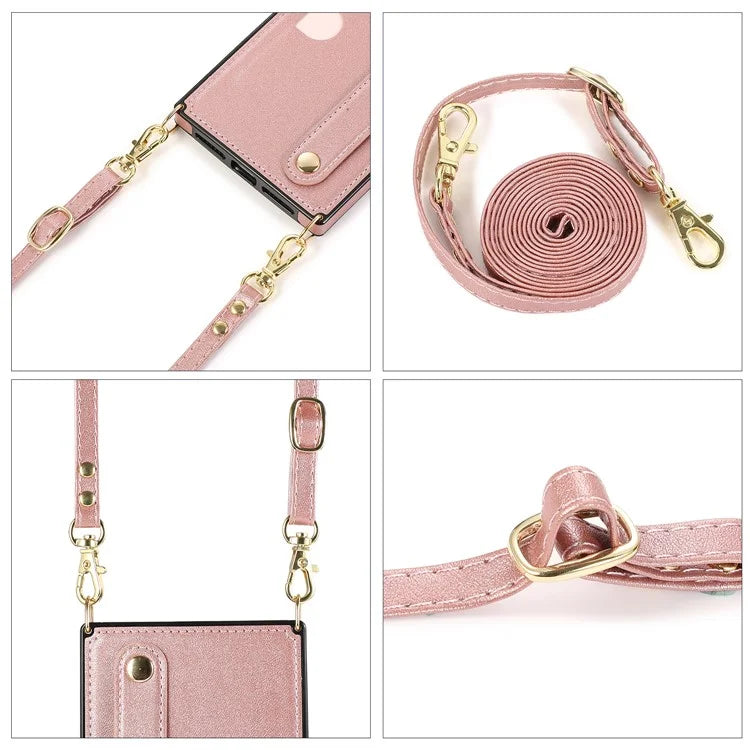 For iPhone 14 Plus Case Shockproof PU Leather Coated TPU Strap Kickstand Protective Back Cover