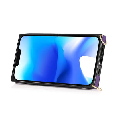 For iPhone 14 Plus Case Shockproof PU Leather Coated TPU Strap Kickstand Protective Back Cover